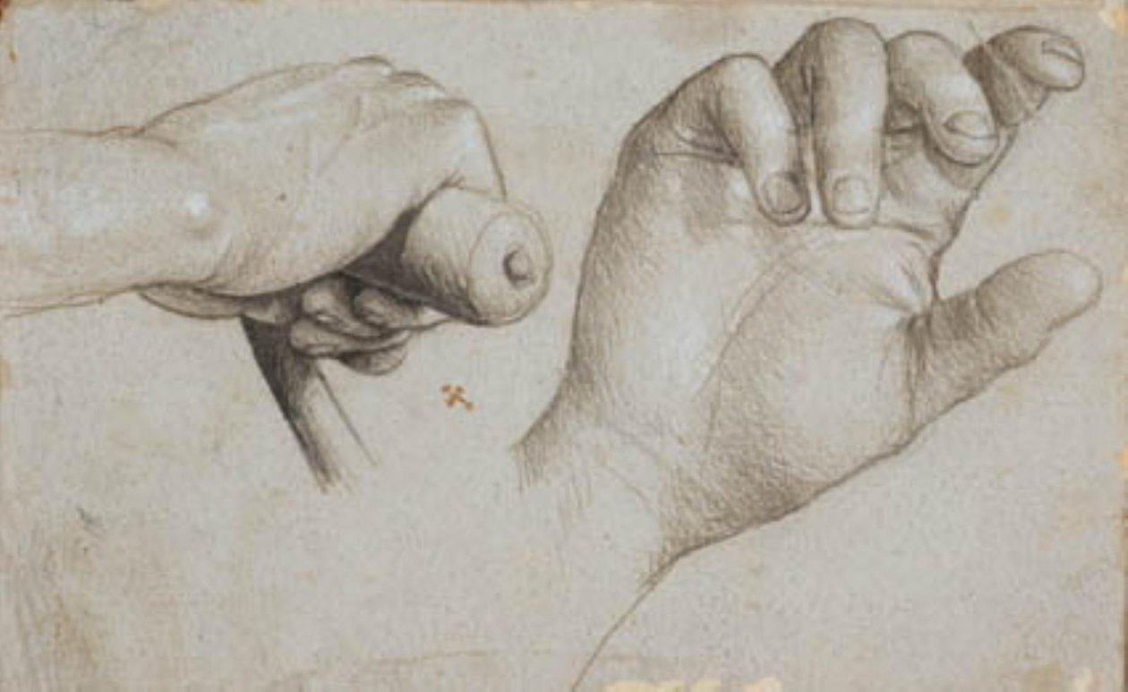 Estudos da mão de um besteiro e da mão direita de São Sebastião de Hans Holbein d.Æ.