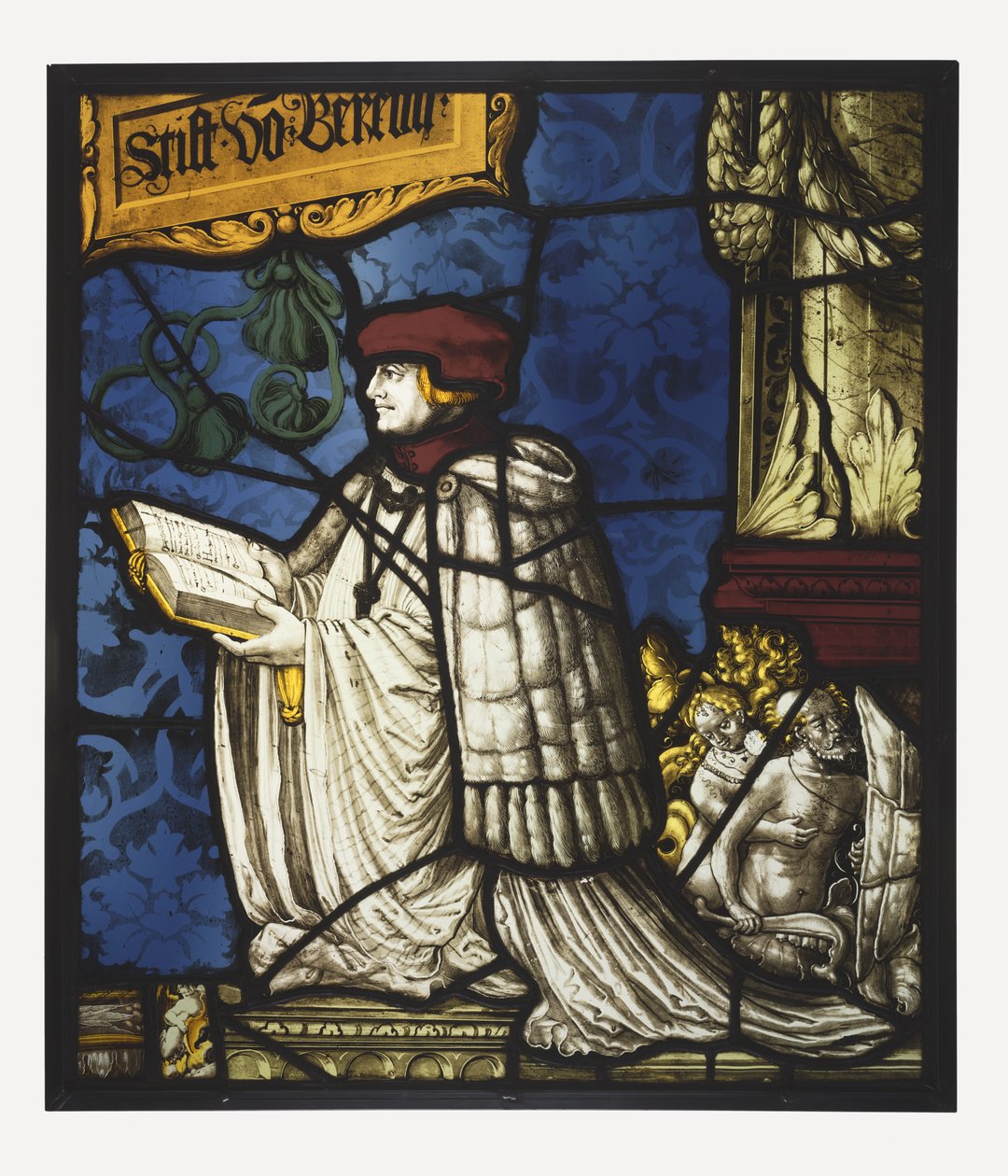 Um cânon premonstratense; c.1520 (vidro de pot-metal e incolor, tinta de óxido e mancha de prata; veio o chumbo) de Hans Holbein der Jüngere