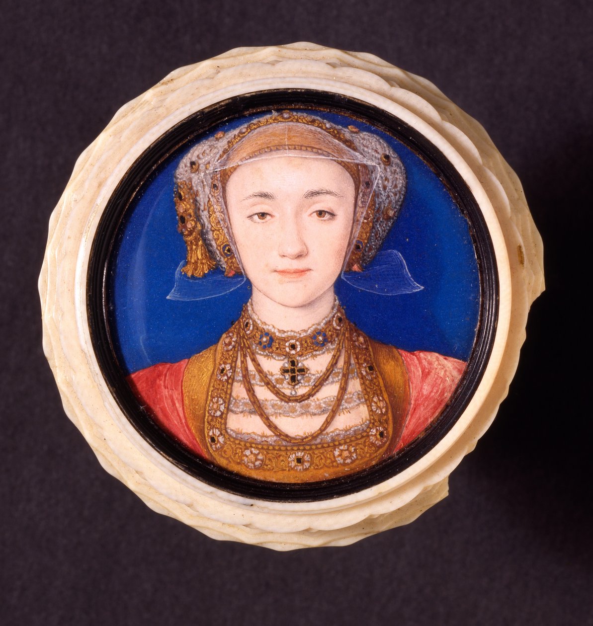 Anne of Cleves, 1539 (wc em velino montado em marfim) de Hans Holbein der Jüngere