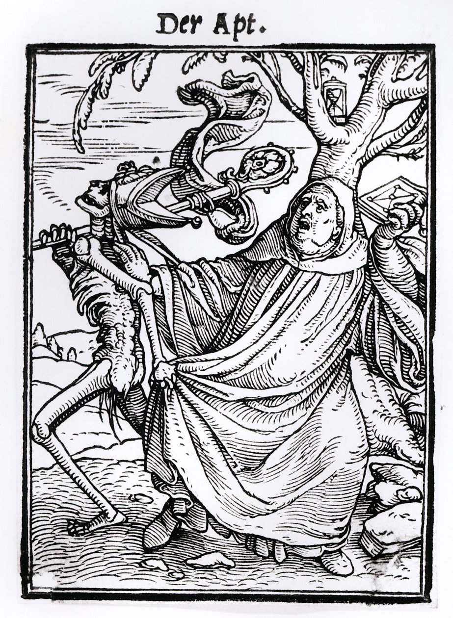 Morte e o Abade, de "A Dança da Morte", gravada por Hans Lutzelburger, c.1538 de Hans Holbein der Jüngere