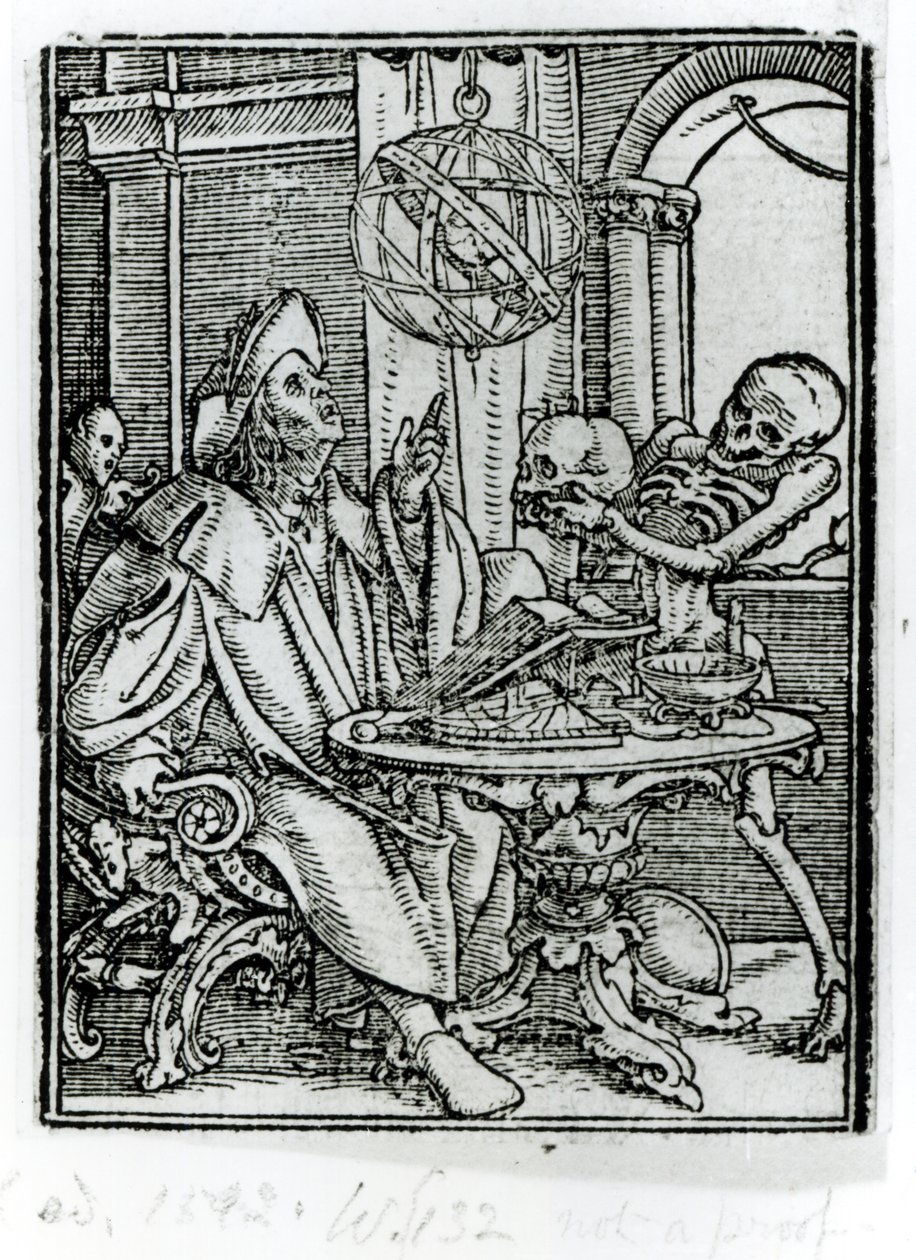 Morte e o astrônomo, de "A dança da morte", gravada por Hans Lutzelburger, c.1538 de Hans Holbein der Jüngere