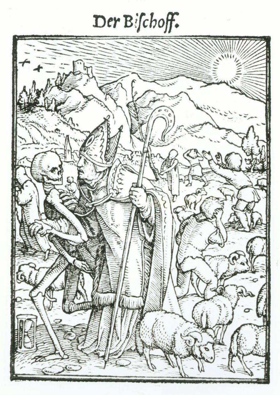 Morte e o Bispo, de "A Dança da Morte", gravada por Hans Lutzelburger, c.1538 de Hans Holbein der Jüngere