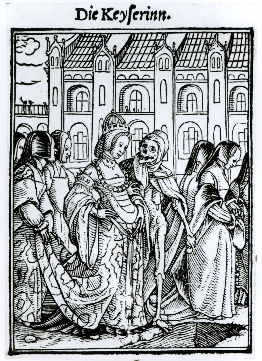 Morte e a Imperatriz, de "A Dança da Morte", gravada por Hans Lutzelburger, c.1538 de Hans Holbein der Jüngere