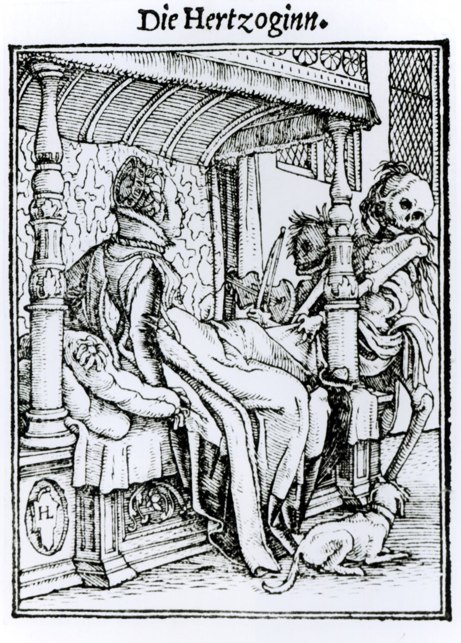 Morte e a Dama, de &39;A Dança da Morte&39;, gravada por Hans Lutzelburger, c.1538 de Hans Holbein der Jüngere