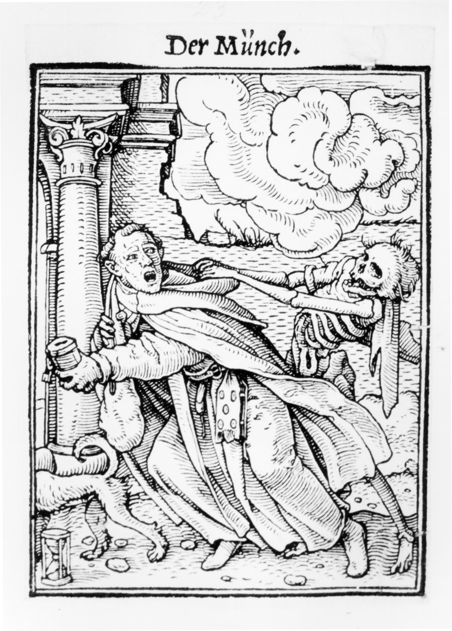 Morte e o frade mendicante, de "A dança da morte", gravada por Hans Lutzelburger, c.1538 de Hans Holbein der Jüngere