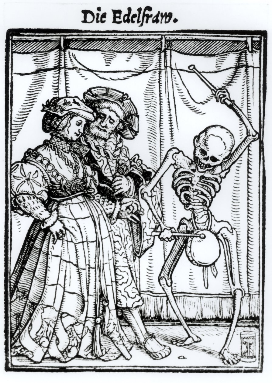 Morte e a nobre, de "A dança da morte", gravada por Hans Lutzelburger, c.1538 de Hans Holbein der Jüngere
