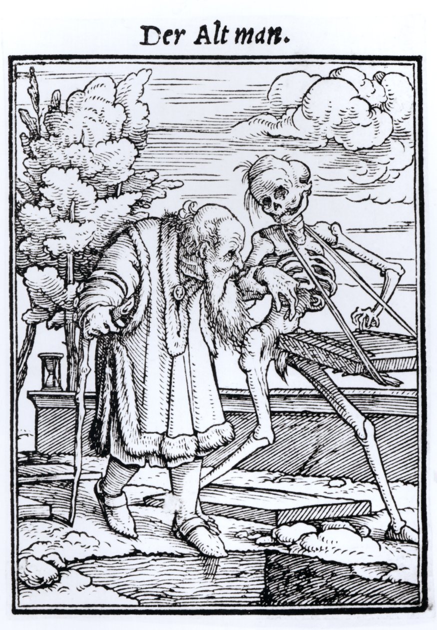 Morte e o Velho, de "A Dança da Morte", gravada por Hans Lutzelburger, c.1538 de Hans Holbein der Jüngere