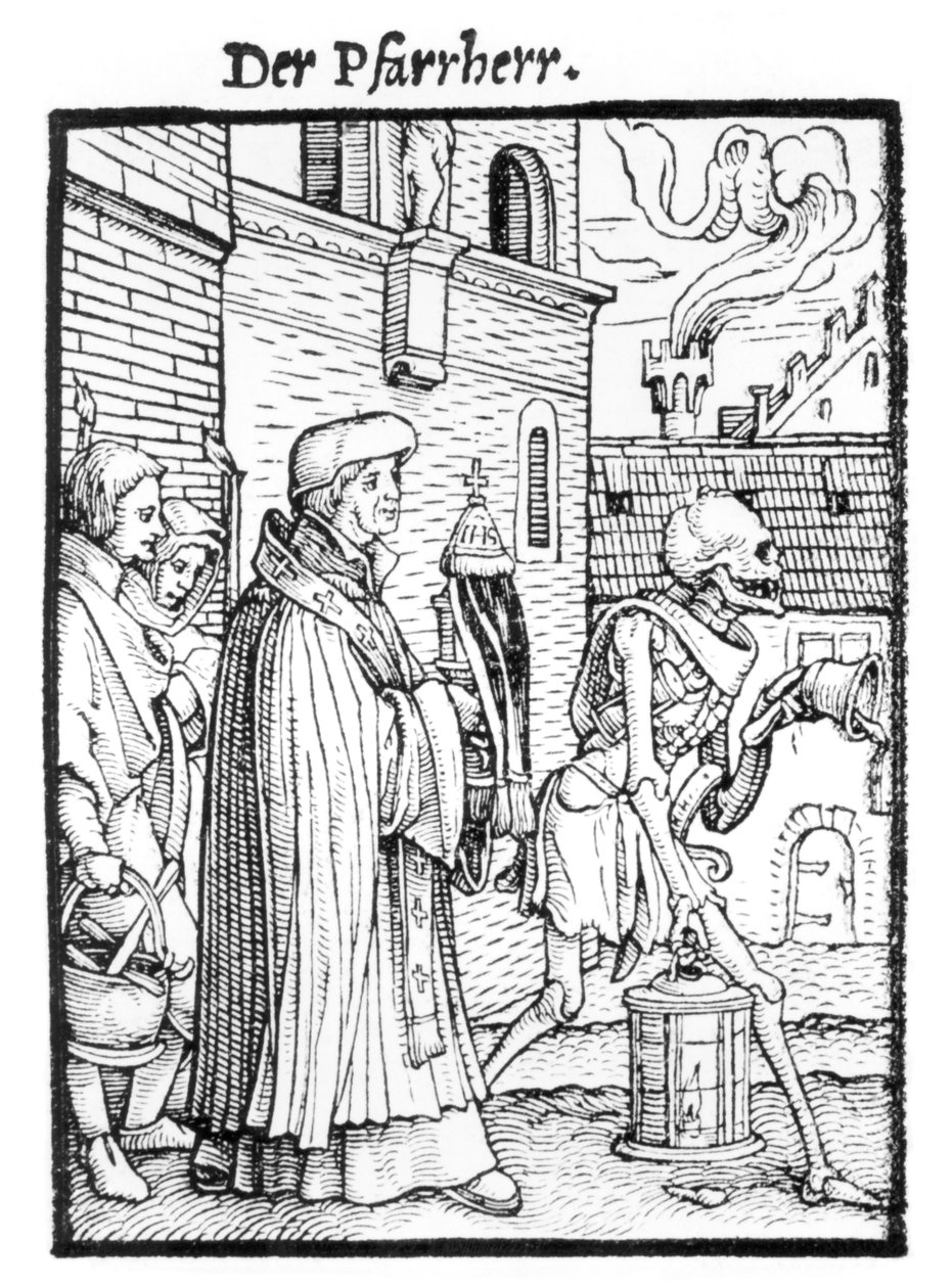 Morte e o pároco, de "A dança da morte", gravada por Hans Lutzelburger, c.1538 de Hans Holbein der Jüngere