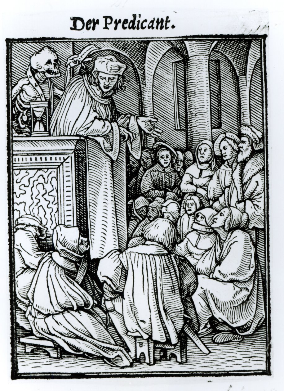 Morte e o pregador, de "A dança da morte", gravada por Hans Lutzelburger, c.1538 de Hans Holbein der Jüngere