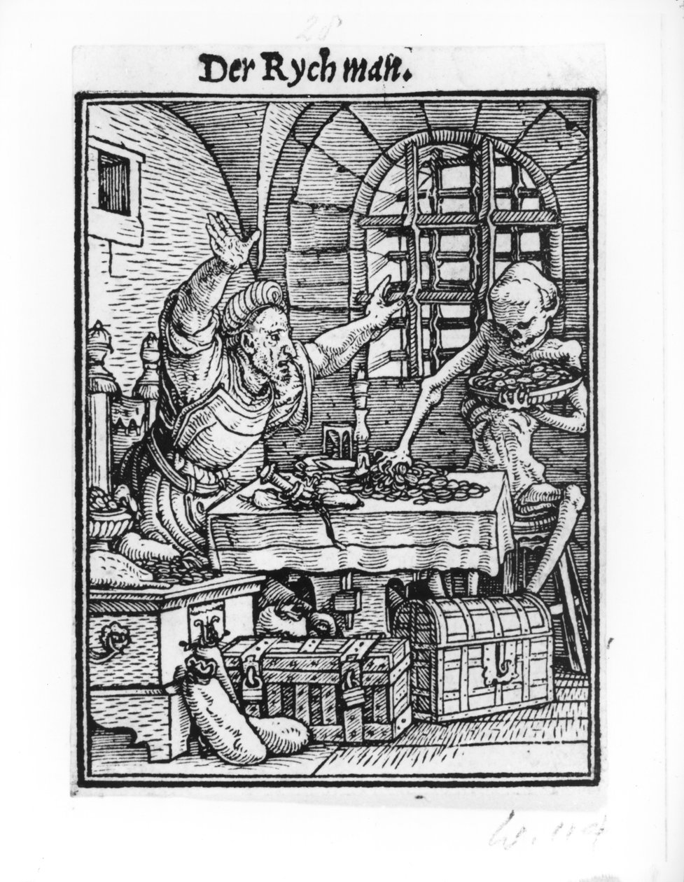 Morte e o homem rico, de "A dança da morte", gravada por Hans Lutzelburger, c.1538 de Hans Holbein der Jüngere