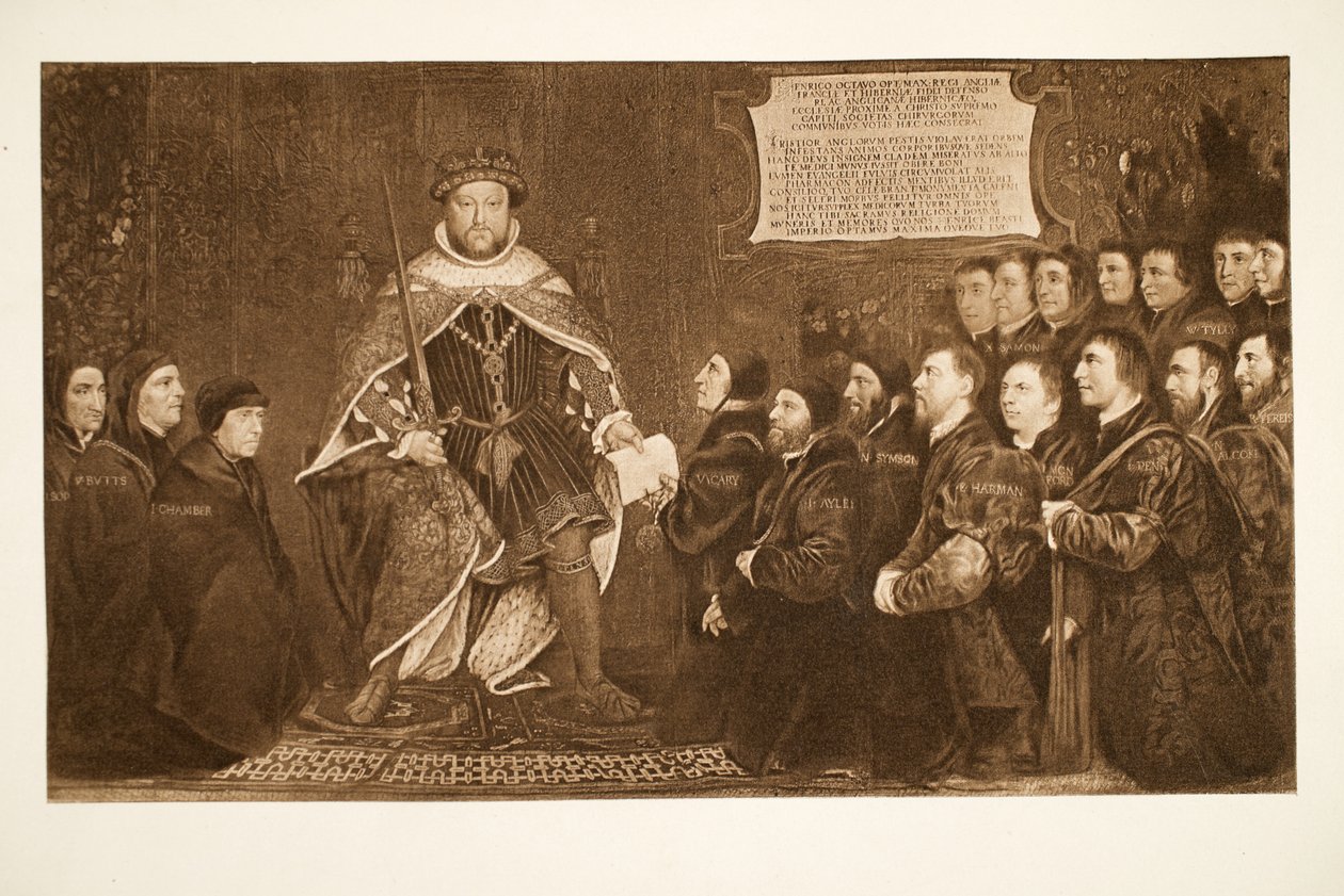 Henrique VIII concedendo uma carta aos Cirurgiões-barbeiros, c.1543, pub. 1902 (collotype) de Hans Holbein der Jüngere