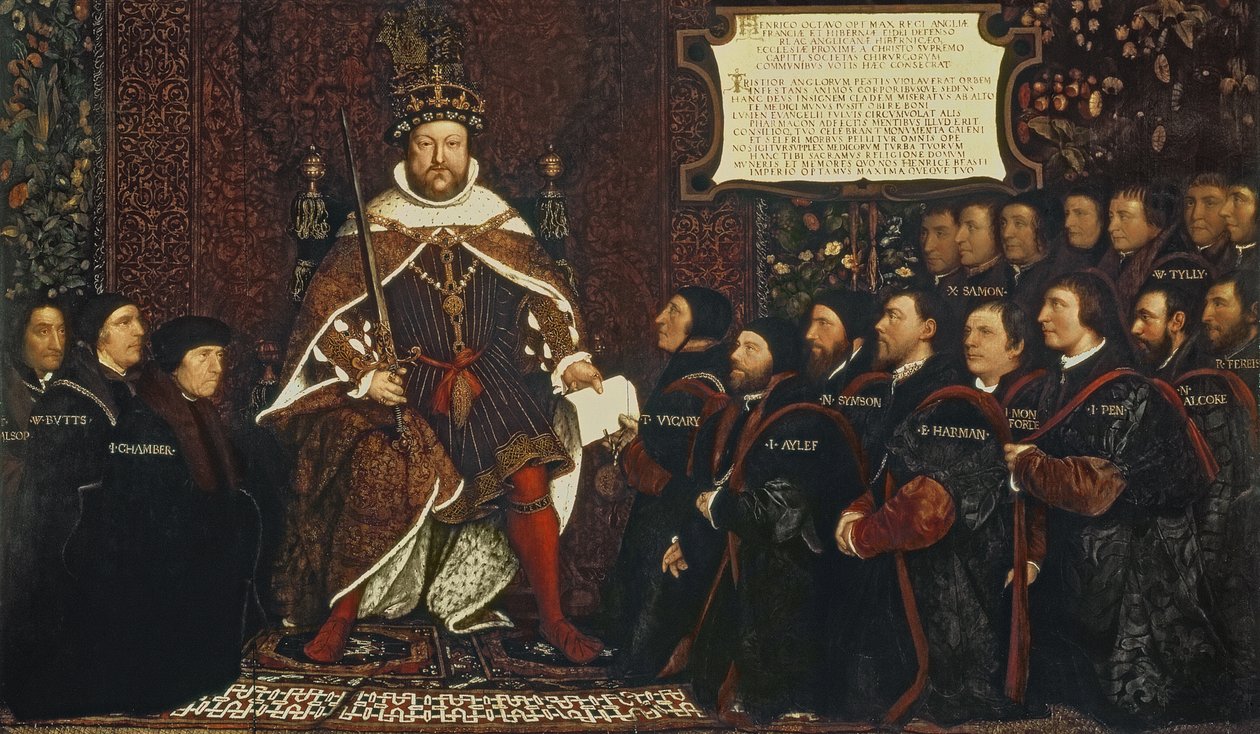 Henrique VIII entregou uma carta a Thomas Vicary, em comemoração à união das Guildas de Barbeiros e Cirurgiões, 1541 de Hans Holbein der Jüngere