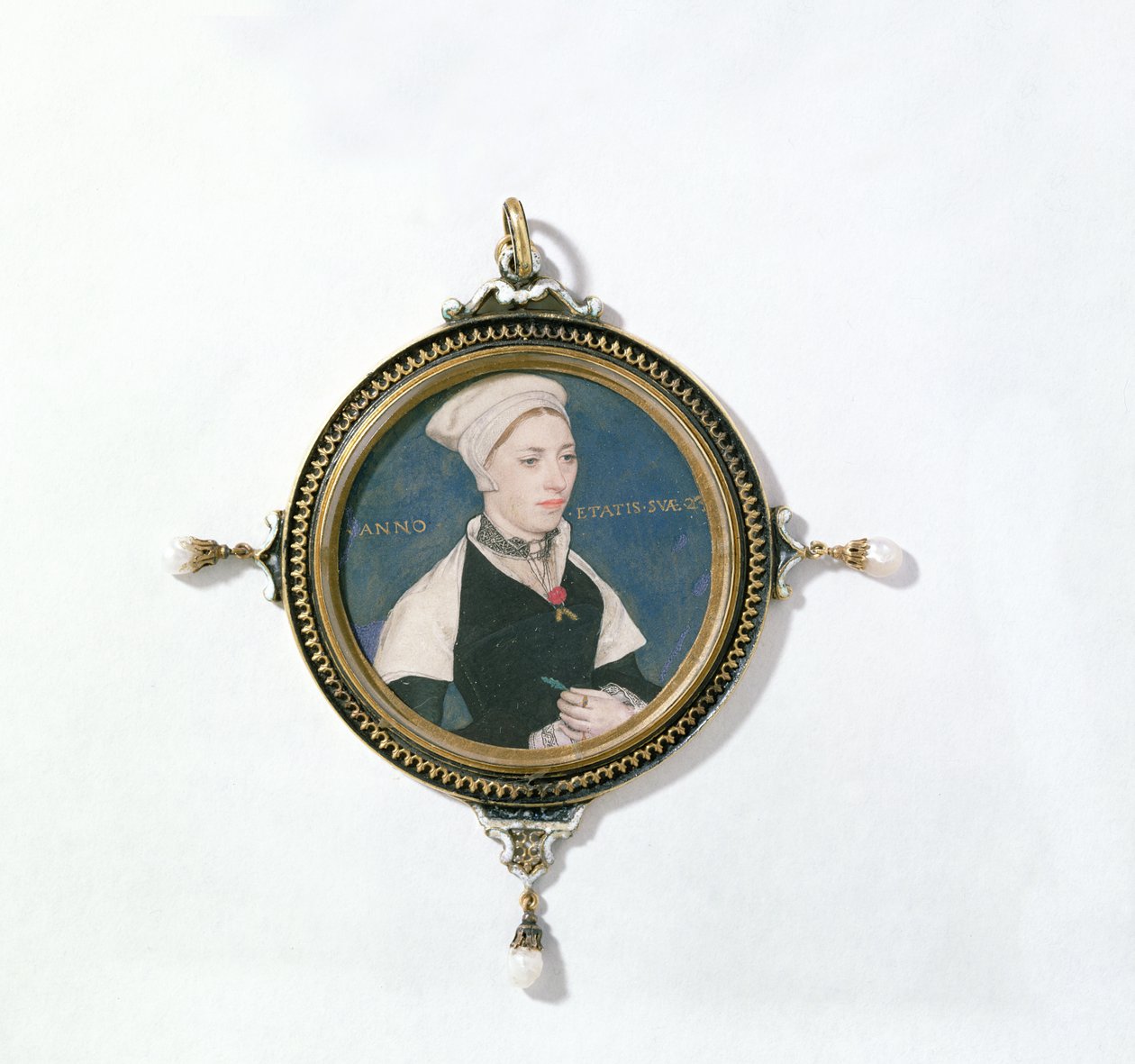 Jane Small, anteriormente conhecida como Sra. Robert Pemberton, c.1540 (wc em velino montado em baralho) (detalhe de 14732) de Hans Holbein der Jüngere