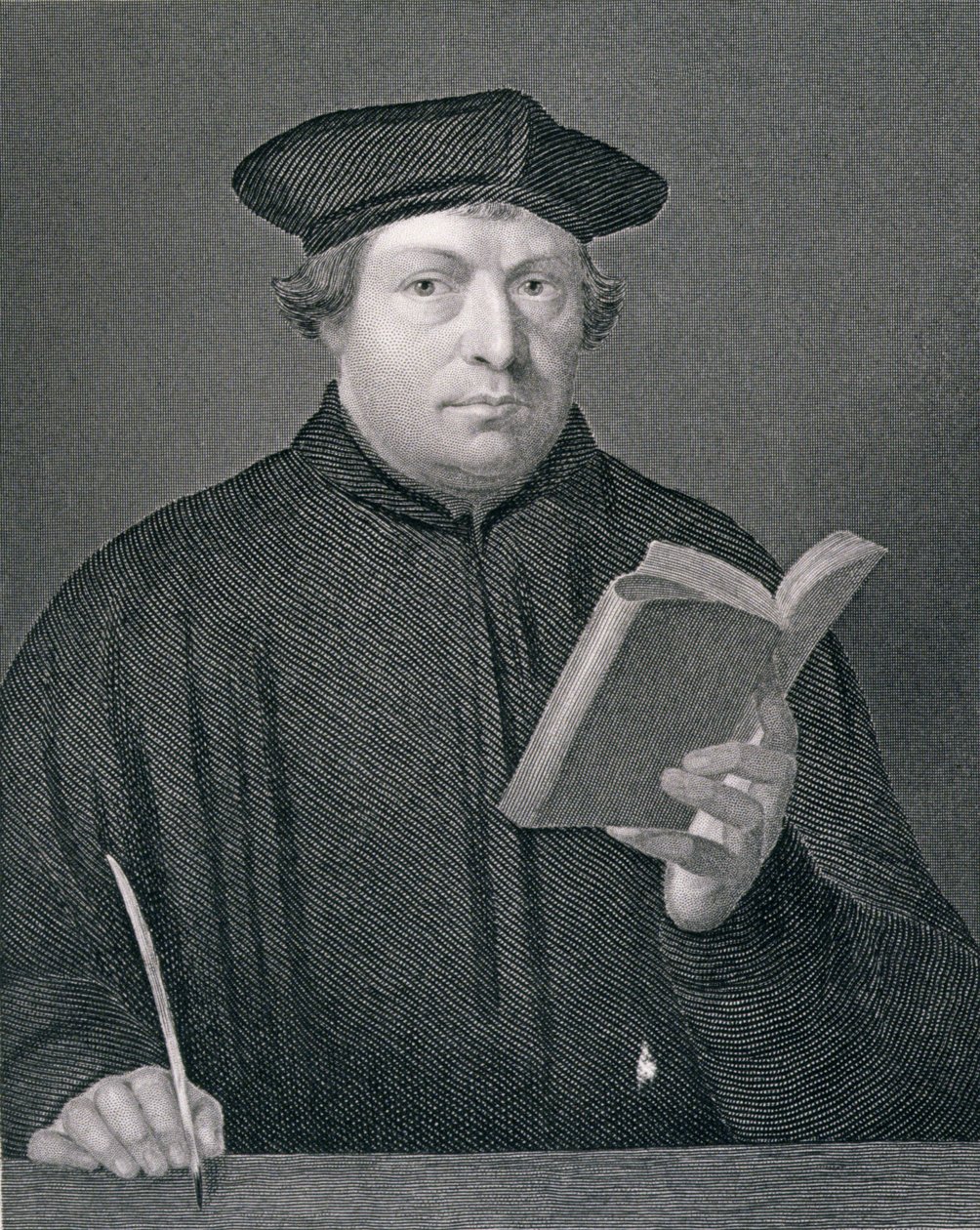 Martinho Lutero (1483-1546), gravado por W. Holl, de &39;World Religion&39;, publicado por A. Fullarton und Co. de Hans Holbein der Jüngere