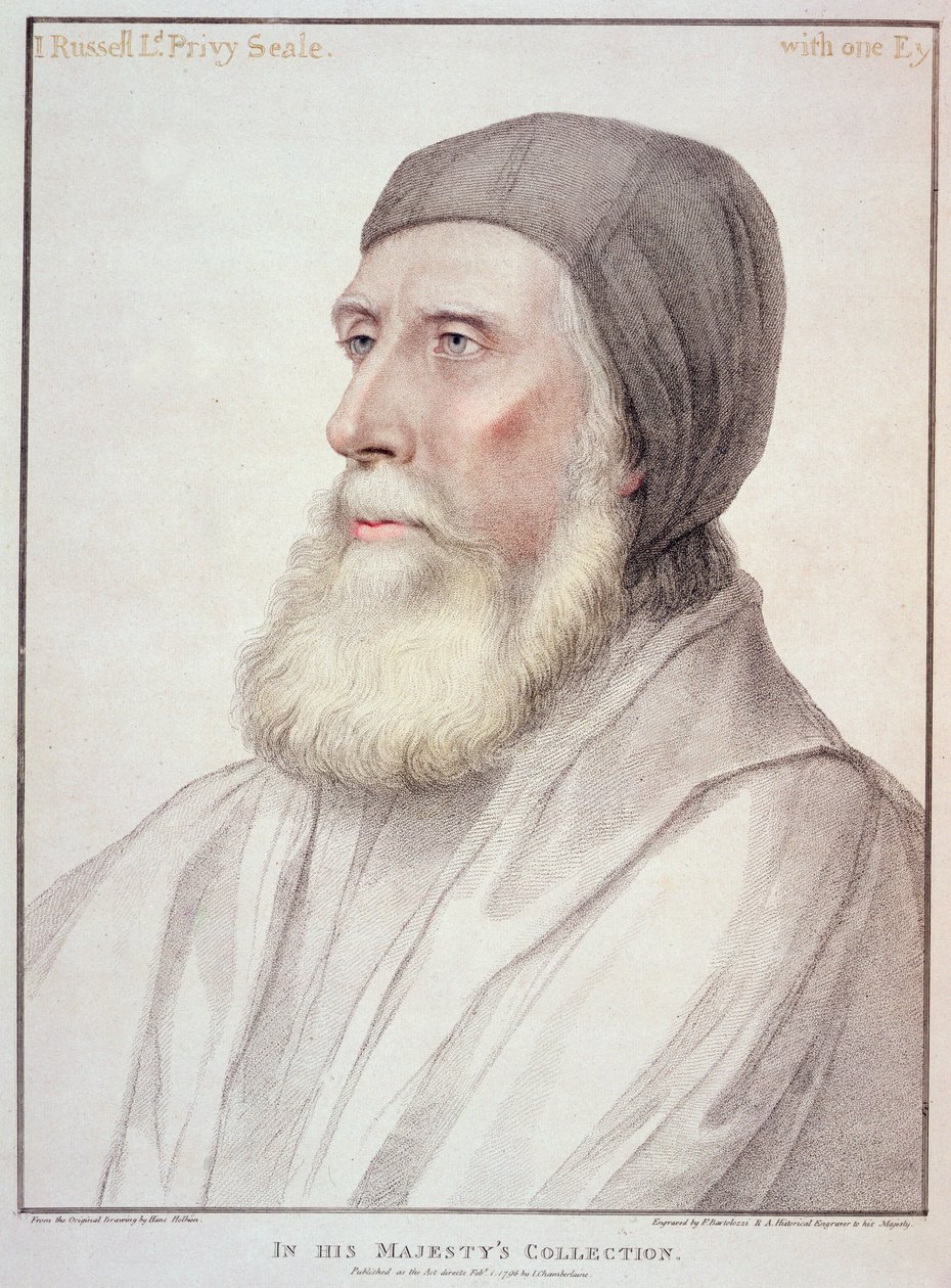 Retrato de John Russell 1º Conde de Bedford (1485-1555) gravado por Francesco Bartolozzi (1727-1815) de Hans Holbein der Jüngere