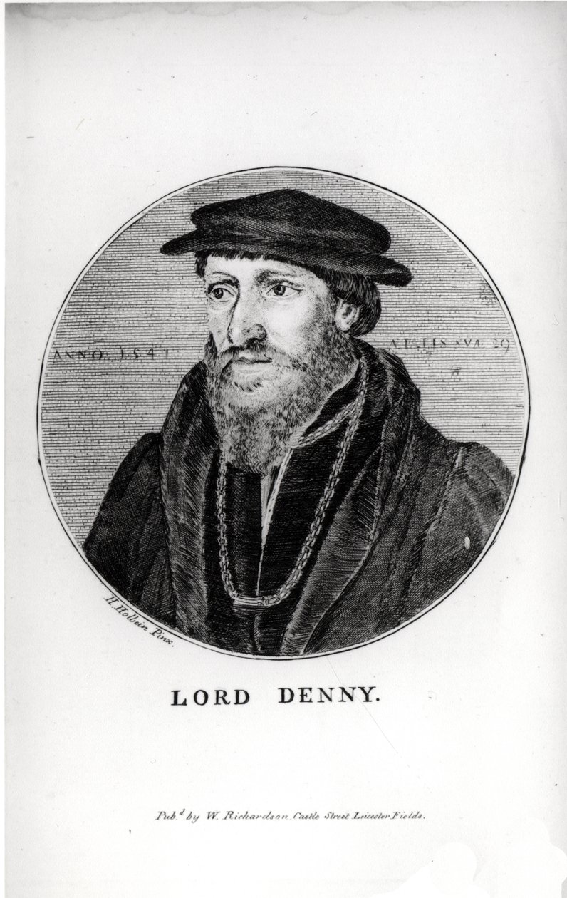 Retrato de Sir Anthony Denny (1501-49) em 1541, gravado por W. Richardson de Hans Holbein der Jüngere