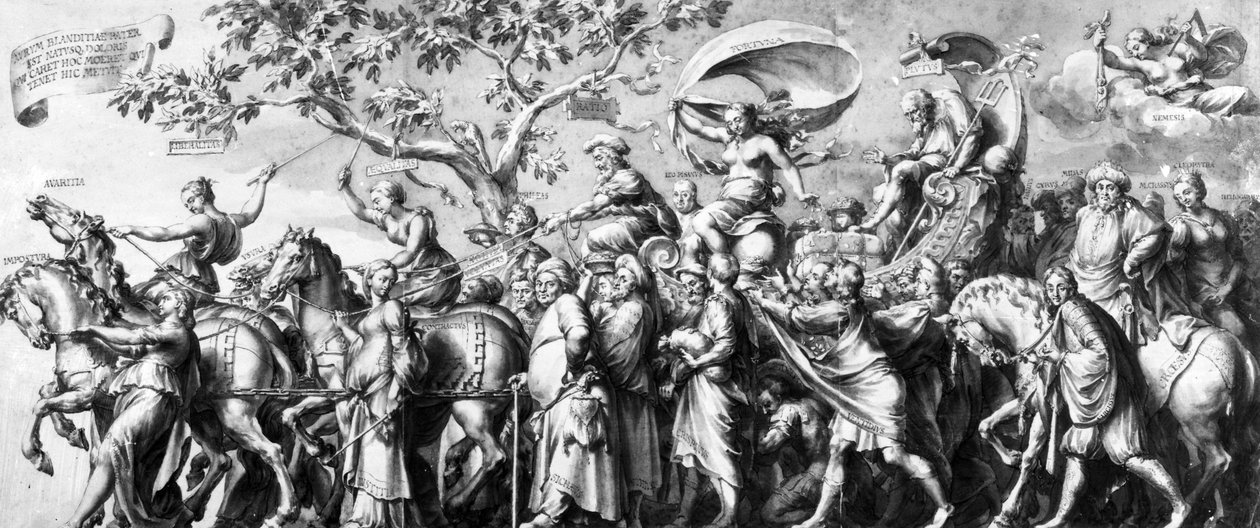 O Triunfo das Riquezas, desenhado por Jan de Bisschop, c.1650 (caneta, tinta e papel) de Hans Holbein der Jüngere