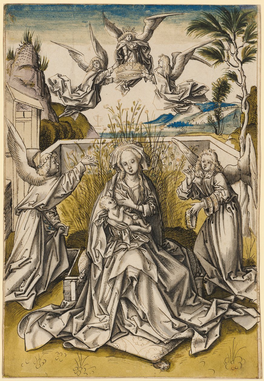 Madonna e anjos em uma paisagem, c.1500 de Hans Holbein the Elder