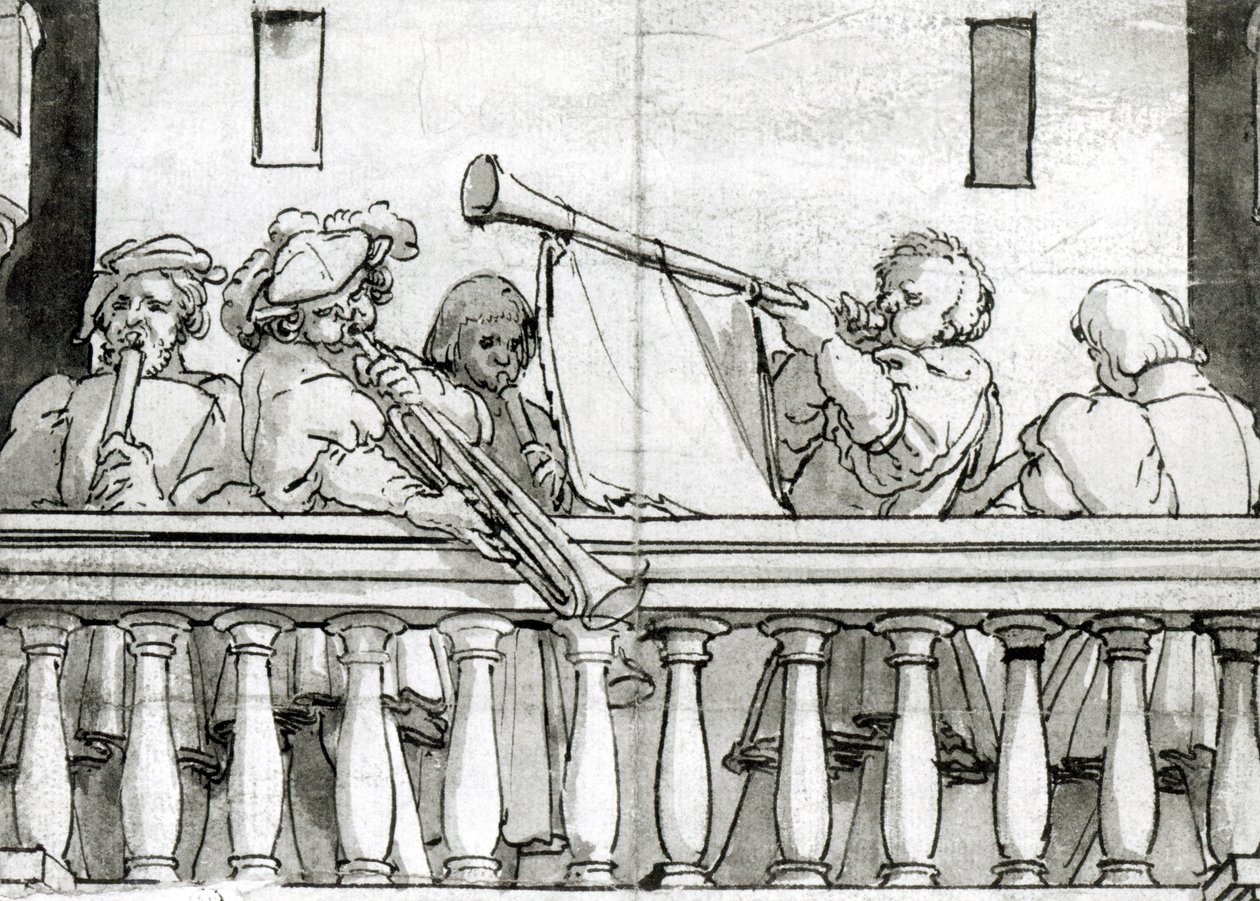 Músicos de Henrique VIII (caneta e tinta no papel) de Hans Holbein the Elder