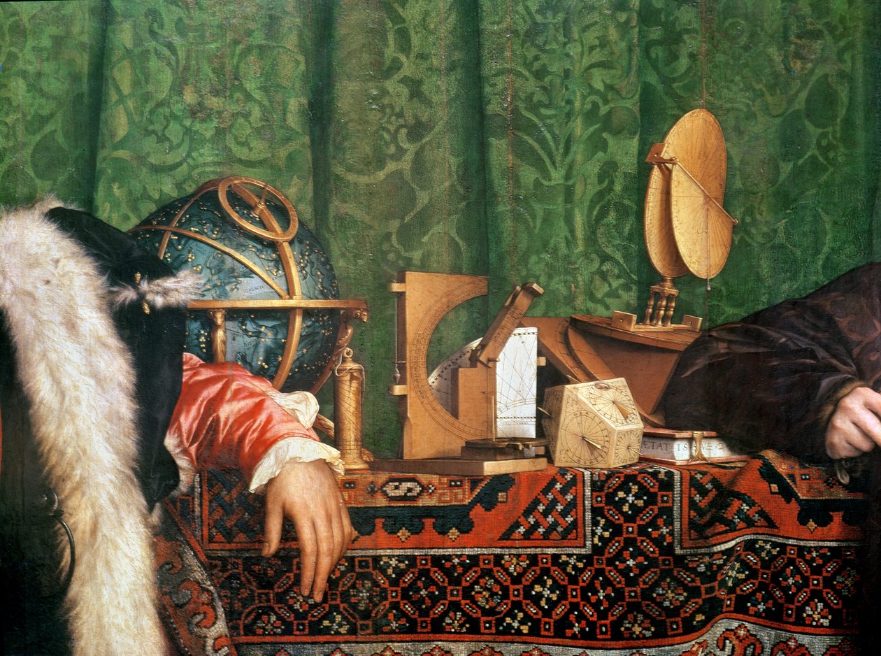 Os embaixadores, detalhe dos instrumentos astronômicos, 1533 óleo no detalhe do painel de 4147 de Hans Holbein the Elder