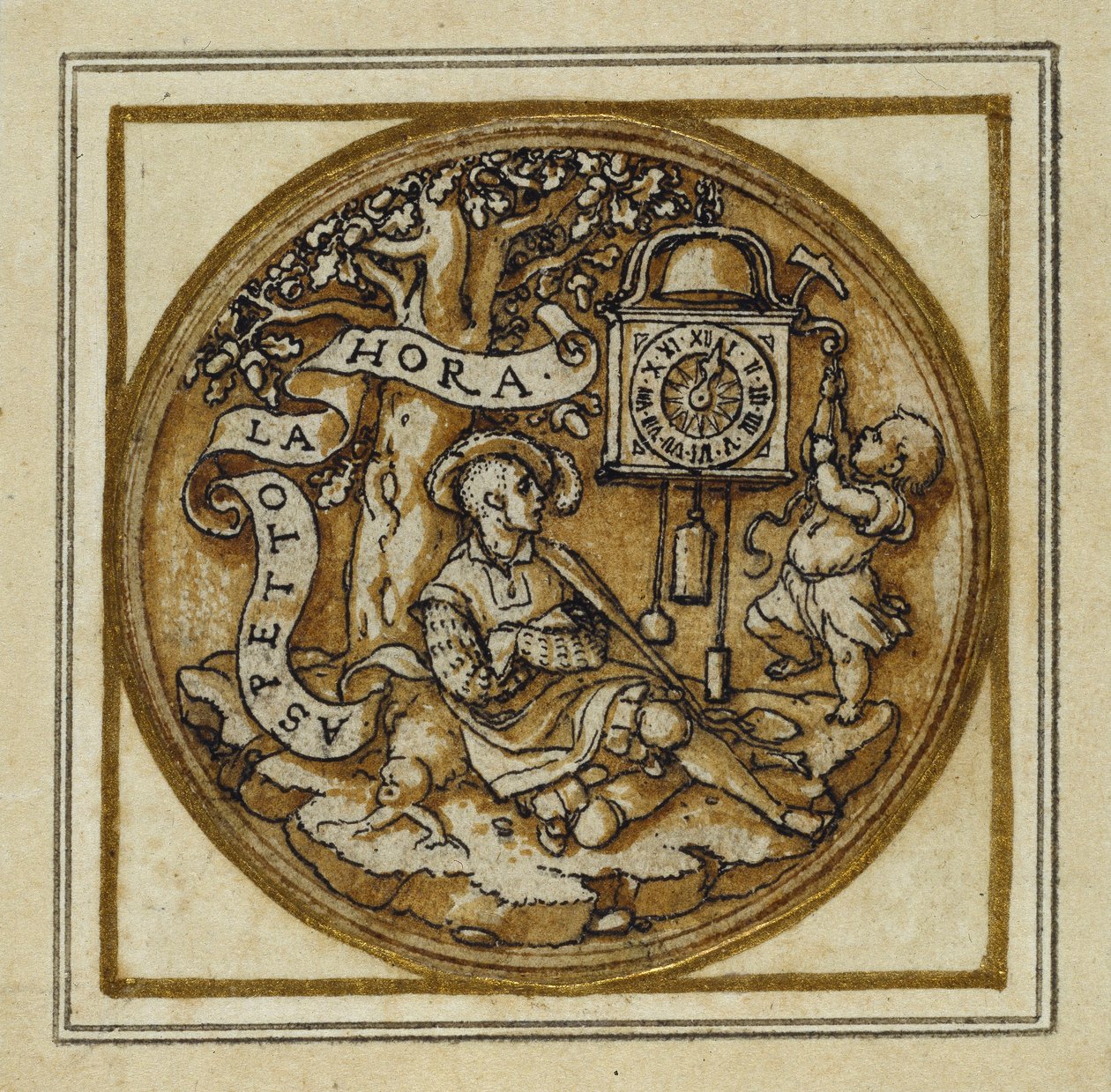 Alegoria do Tempo - Design para um pingente ou crachá de chapéu, c.1532-43 (caneta e tinta sobre papel) de Hans Holbein der Jüngere