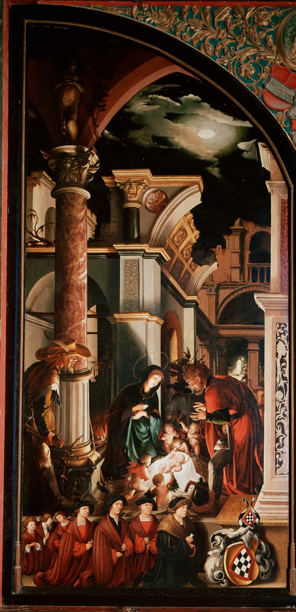 Altarpiece Oberried: "A Adoração dos Pastores" Detrempe em madeira por Hans Holbein o Jovem (1497/8-1543) 1521-1522 Sol. 231x109 cm Cathedrale de Fribourg, Suíça de Hans Holbein der Jüngere