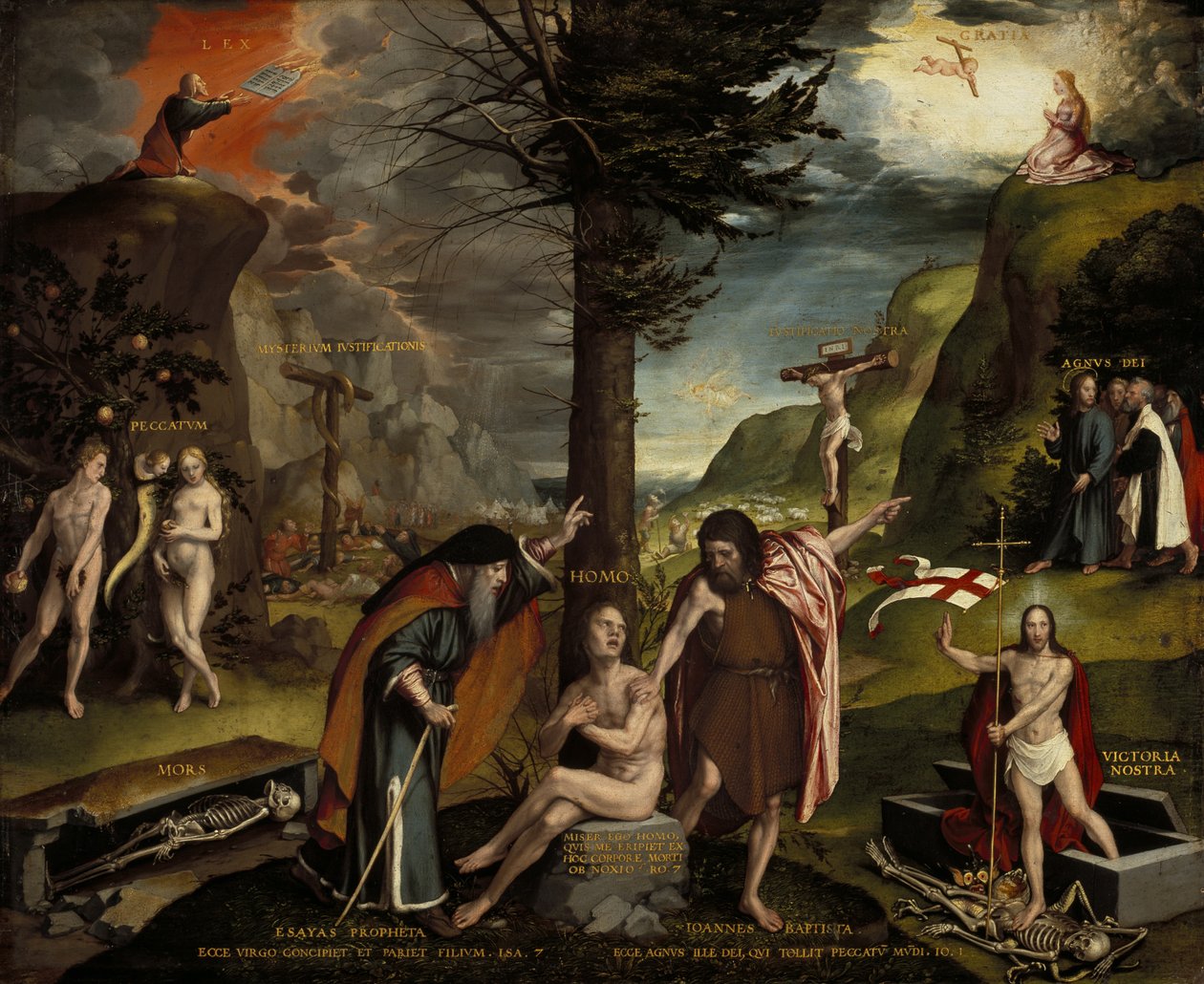 Uma alegoria do Antigo e do Novo Testamento de Hans Holbein the Younger