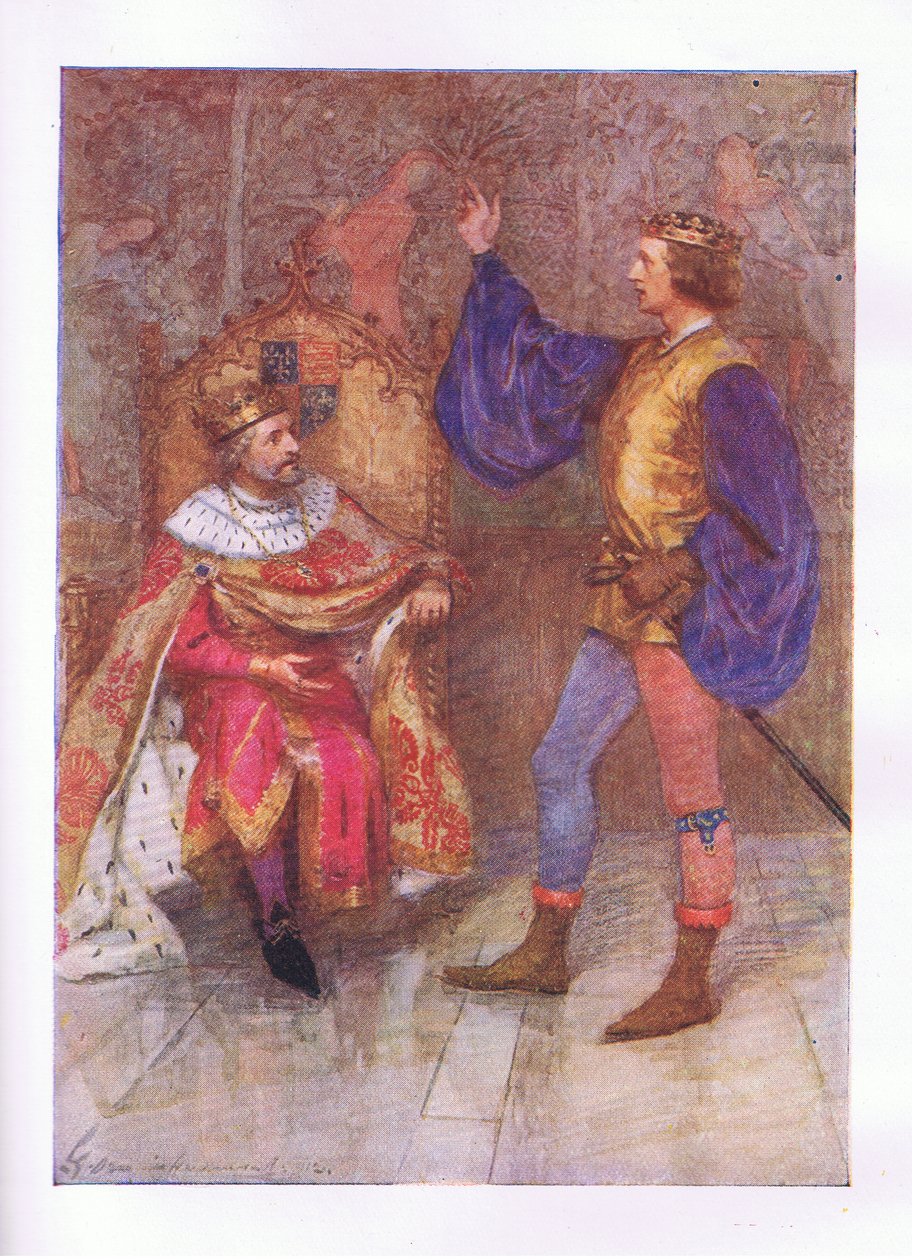 E eu vou morrer cem mil mortes antes de quebrar o menor pacote deste voto (Rei Henrique IV), de Obras Completas de Shakespeare publicado por George Harrap & Co Ltd, década de 1920 de Hans Holbein der Jüngere