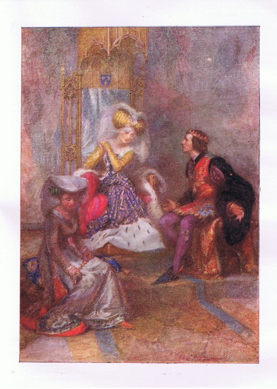 E o que dizes então ao meu amor (King Henry V), de Obras Completas de Shakespeare publicado por George Harrap & Co Ltd, década de 1920 de Hans Holbein der Jüngere
