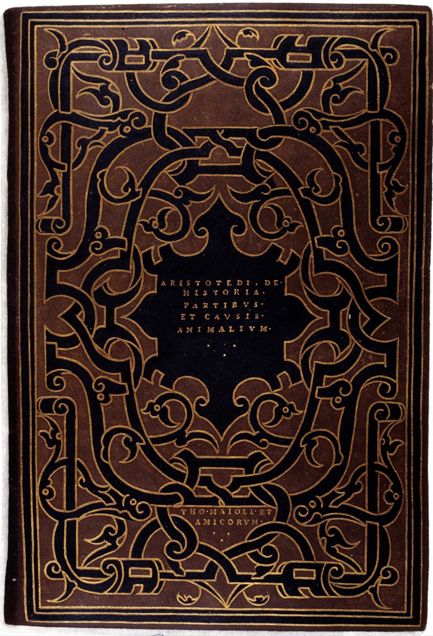 Encadernação da colecção "Aristotelis et Theophrasti historias" desenhada por Hans Holbein le Jeune (1497-1543) 1534 Paris, artes decorativas de Hans Holbein der Jüngere