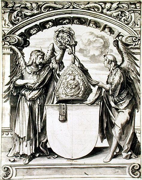 Design para uma pintura em vidro, c.1520 (caneta e lavagem cinza com giz preto sobre papel) de Hans Holbein der Jüngere
