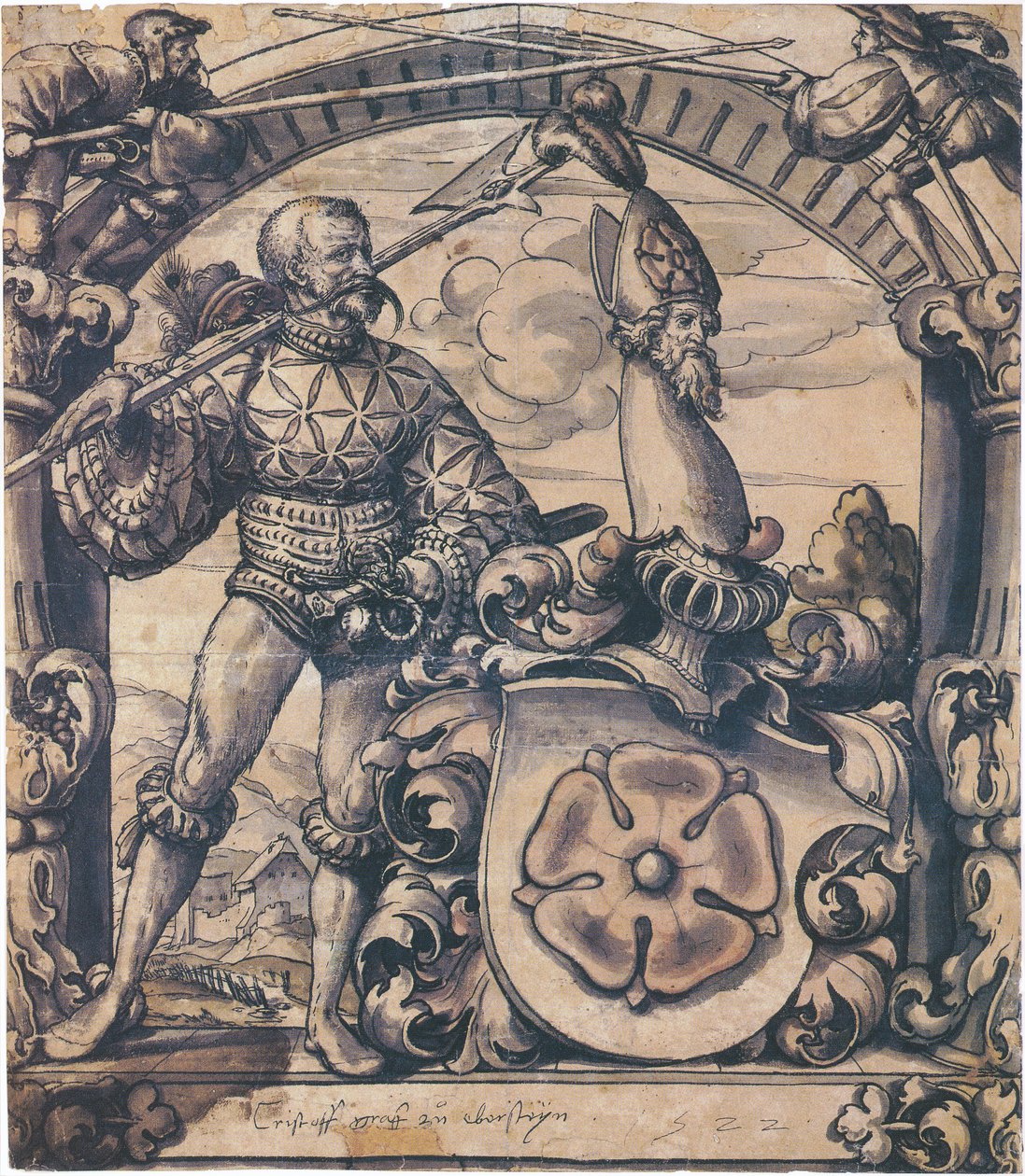 Desenho para um painel heráldico de vitral de Hans Holbein the Younger