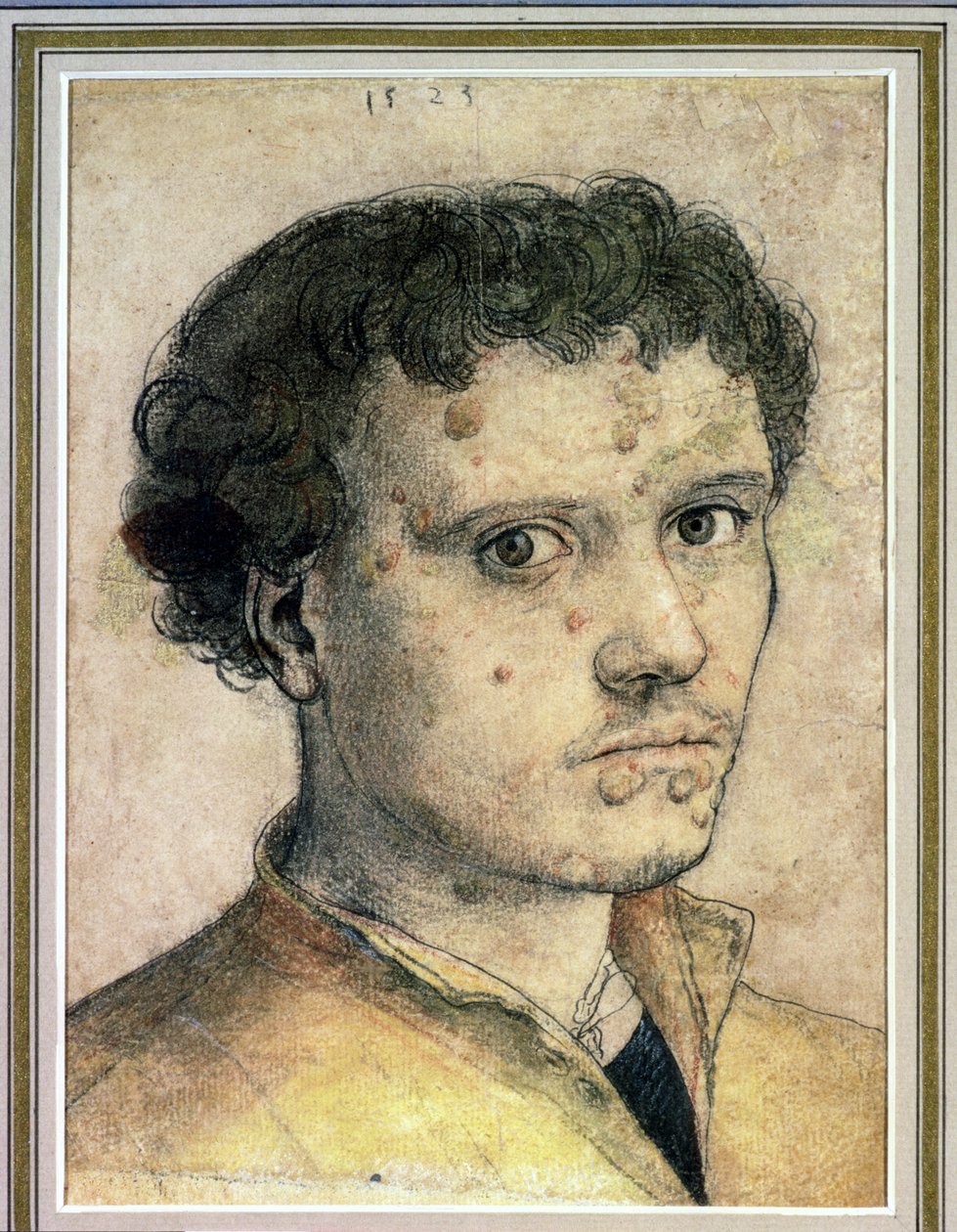 Chefe de um jovem, 1523 (gizes, tinta e papel) de Hans Holbein der Jüngere
