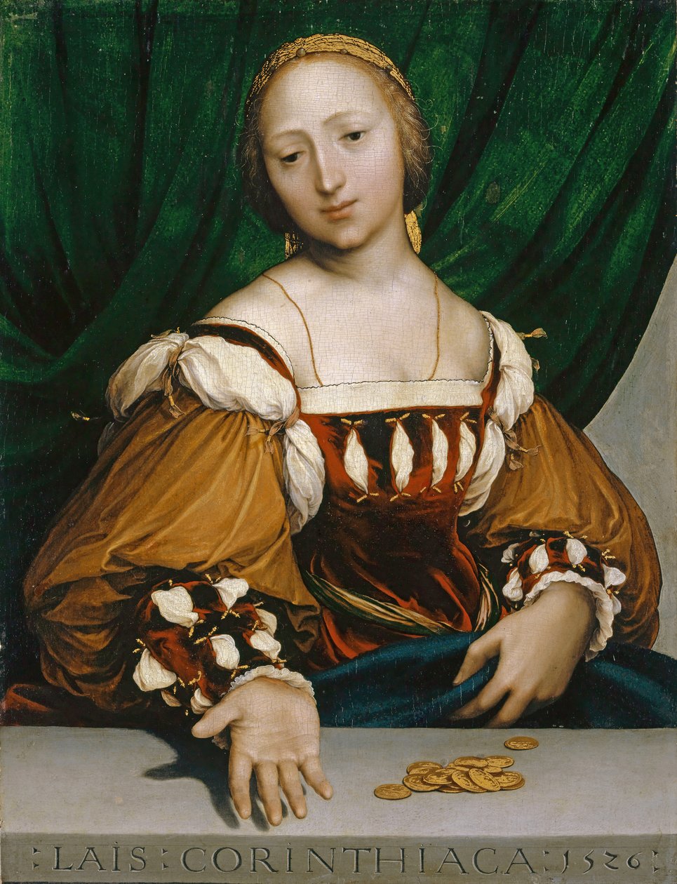 Laïs de Corinto, 1526 (óleo em limewood) de Hans Holbein der Jüngere
