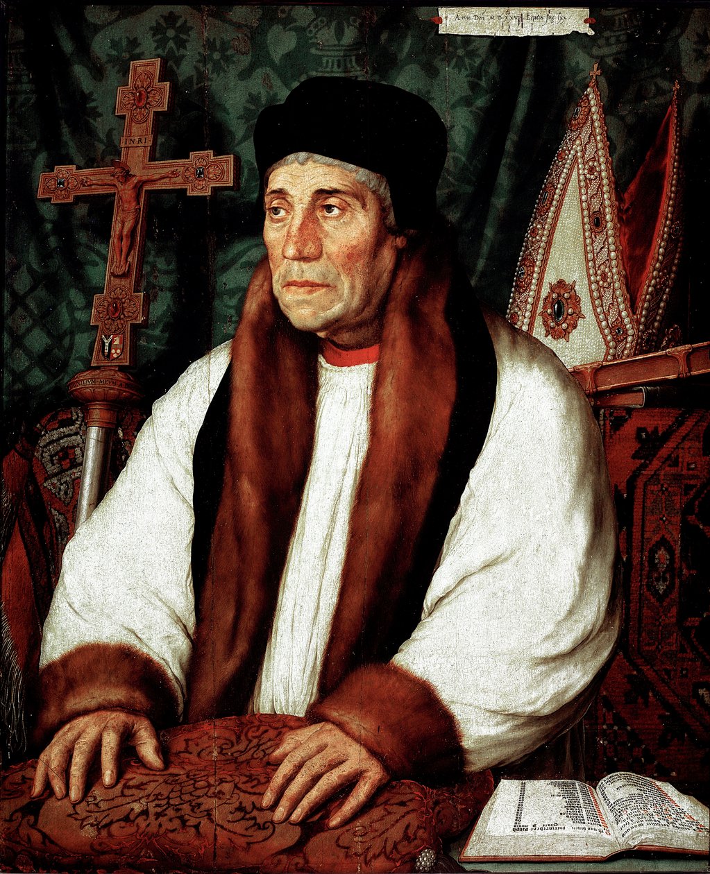 Retrato de William Warham (1450-1532), Arquivo da Pintura de Canterbury de Hans Holbein o Jovem (1497/8-1543) Sol do século XVI. 82x67 cm Paris, Musee du Louvre de Hans Holbein der Jüngere