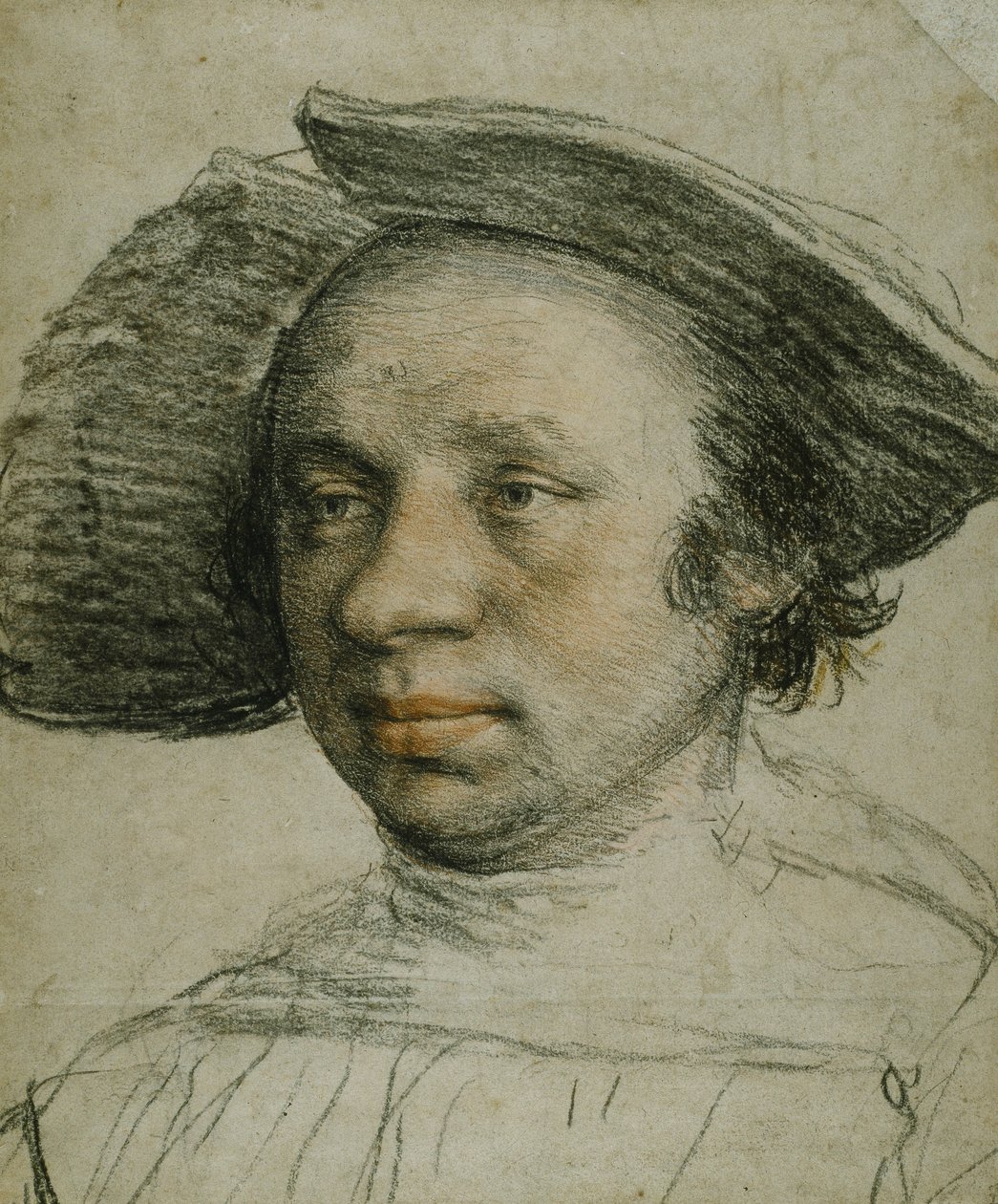 Retrato de um Jovem num Chapéu de Banda Larga, c.1524-26 (giz sobre papel) de Hans Holbein der Jüngere