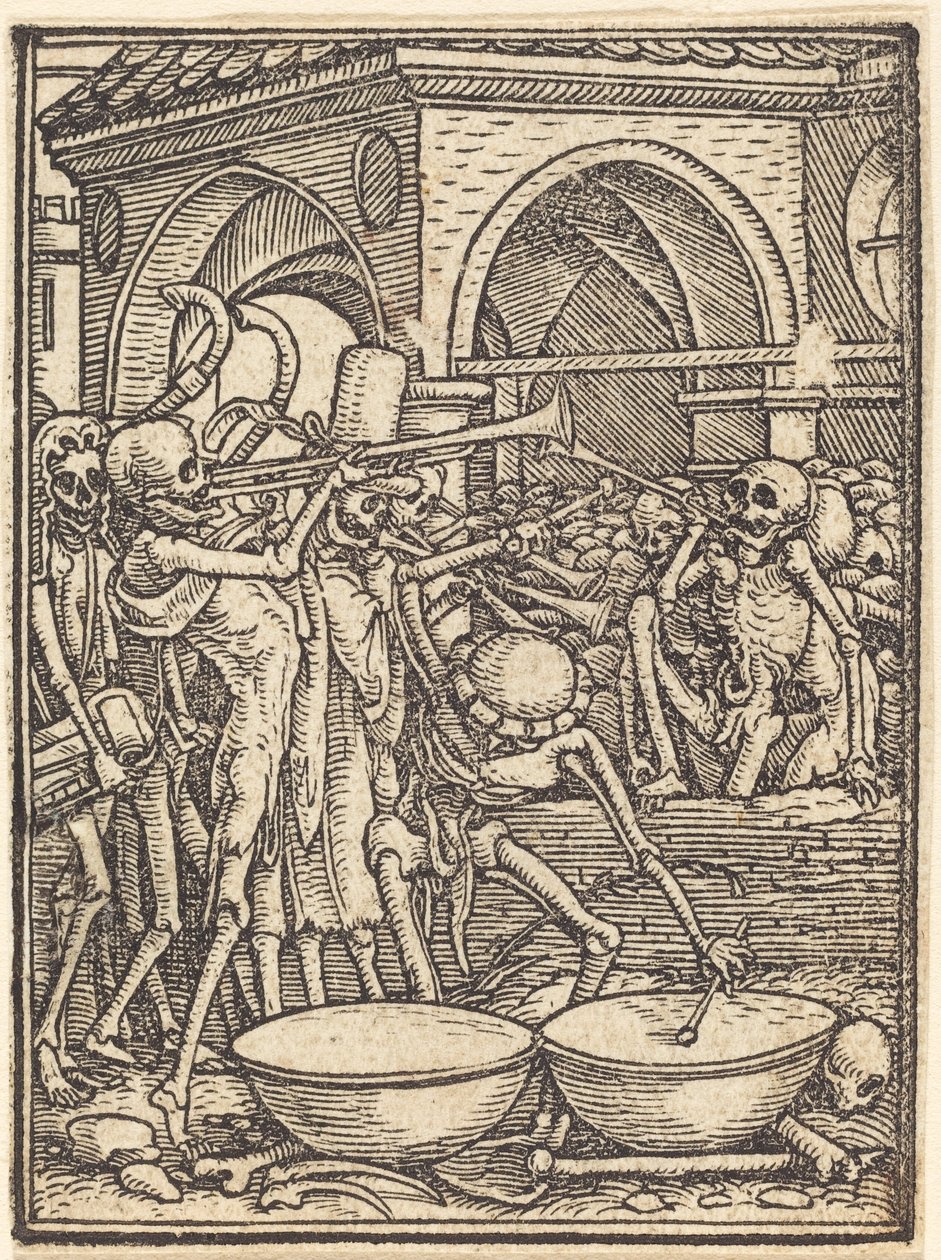 Esqueletos a fazer música de Hans Holbein the Younger