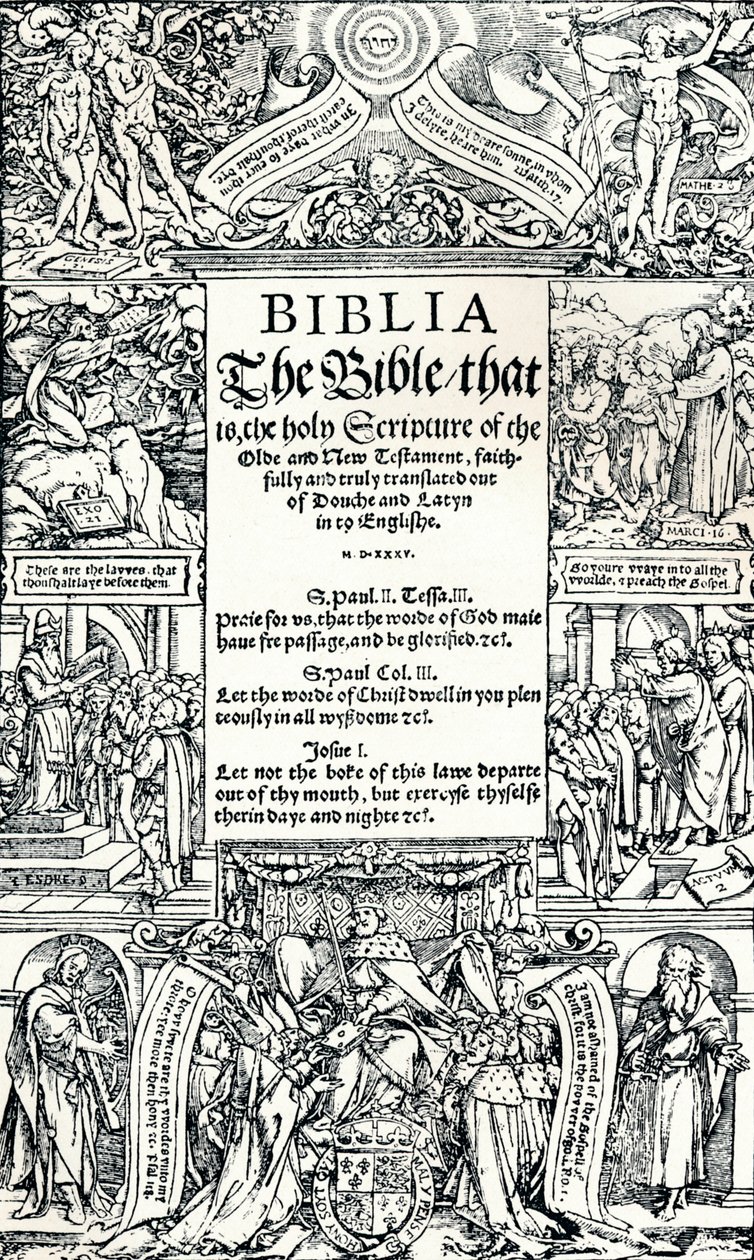 Página de rosto da Bíblia em inglês de Coverdales, 1535 de Hans Holbein der Jüngere