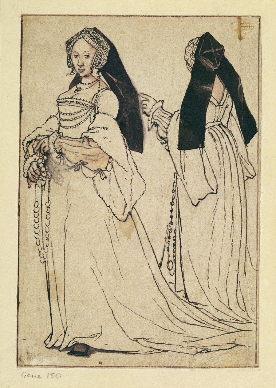 Duas visões de uma mulher usando um capuz inglês, c.1528-30 de Hans Holbein der Jüngere
