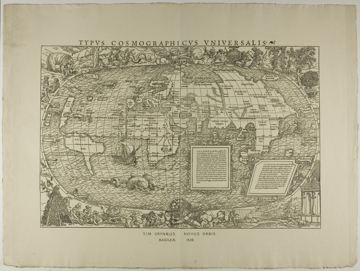 Tipo Cosmographicus Universalis, Sim. Grynaeus, Novus Orbis, Basileae 1532 de Hans Holbein the Younger