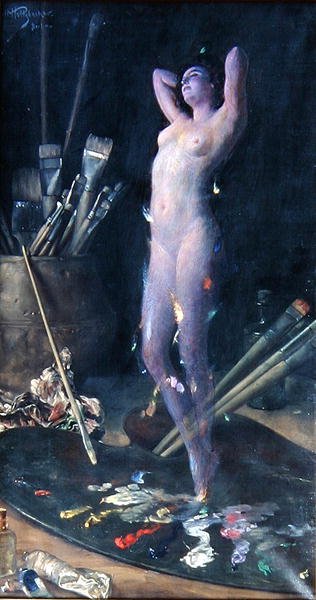 No Estúdio: Visão do Artista, c.1900 (óleo sobre tela) de Hans Holtzbecher