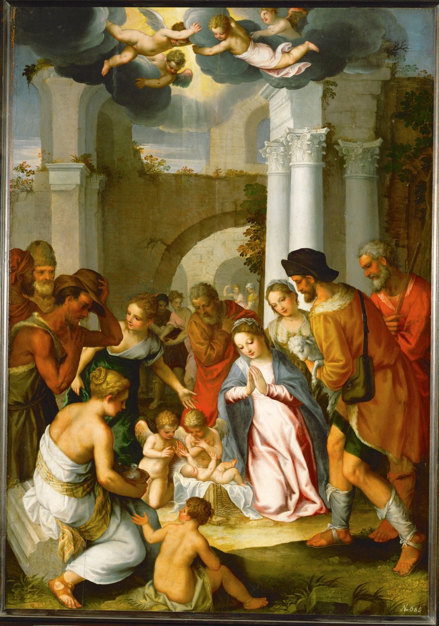 Adoração dos pastores (pintura sobre madeira de carvalho) de Hans I or Johann Rottenhammer