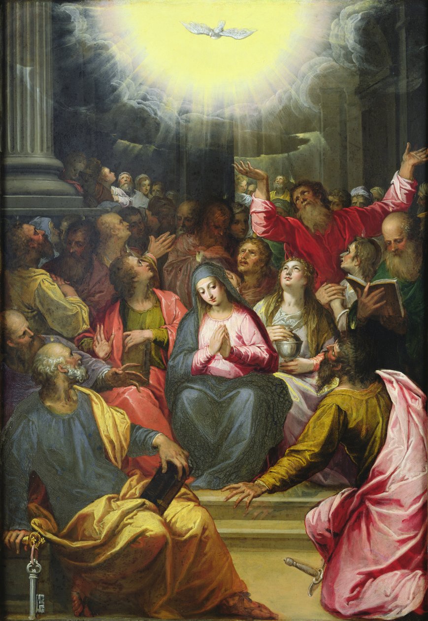 A descida do Espírito Santo, 1594-95 (óleo sobre cobre) de Hans I or Johann Rottenhammer