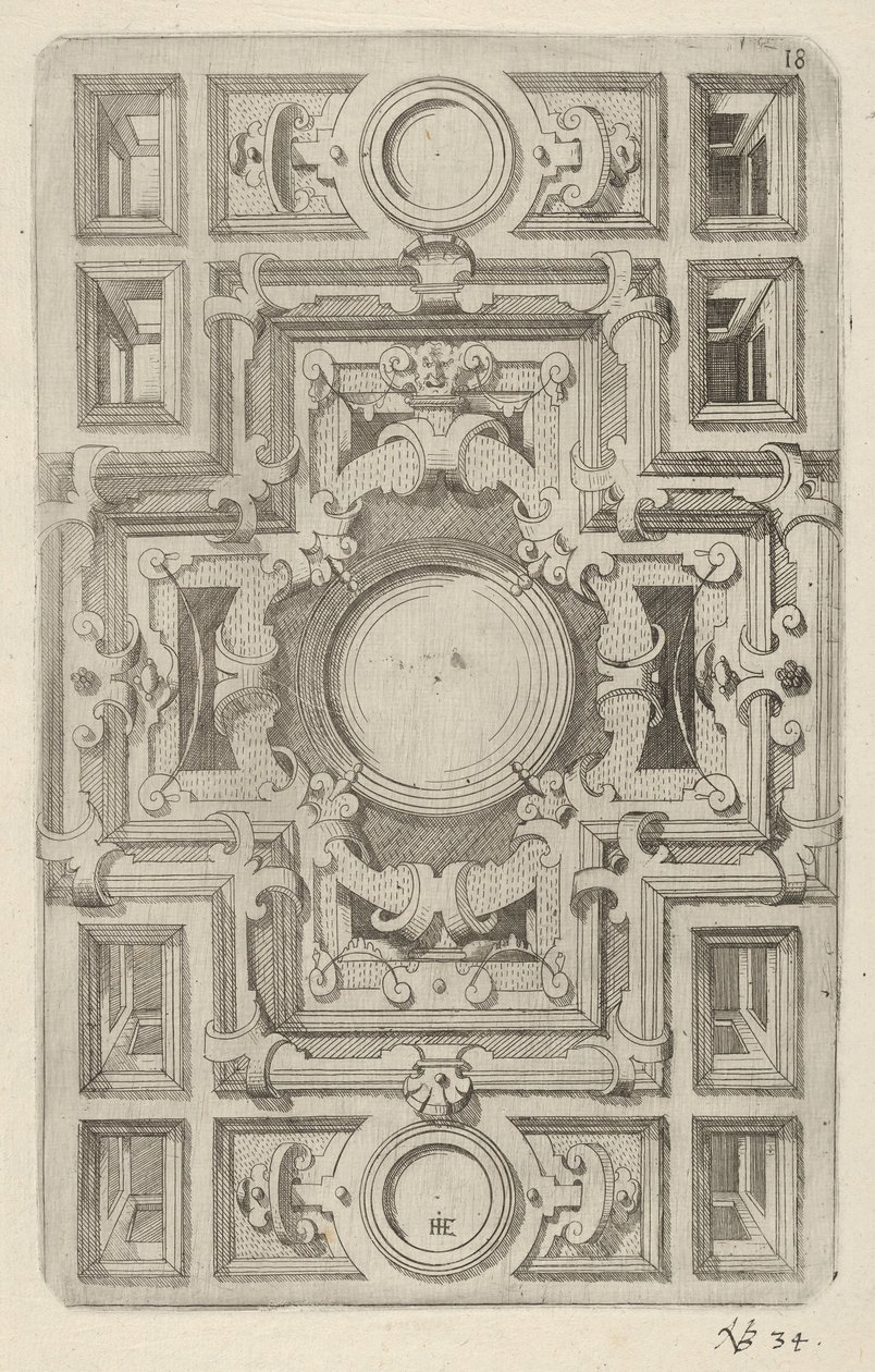 Projeto para um teto com tiras e um centro em forma de cruz, 1609. de Hans Jakbob Ebelmann