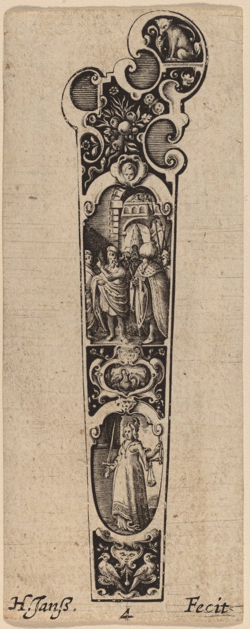 Cabo para faca ou garfo, ornamentado com figuras de Hans Janssen