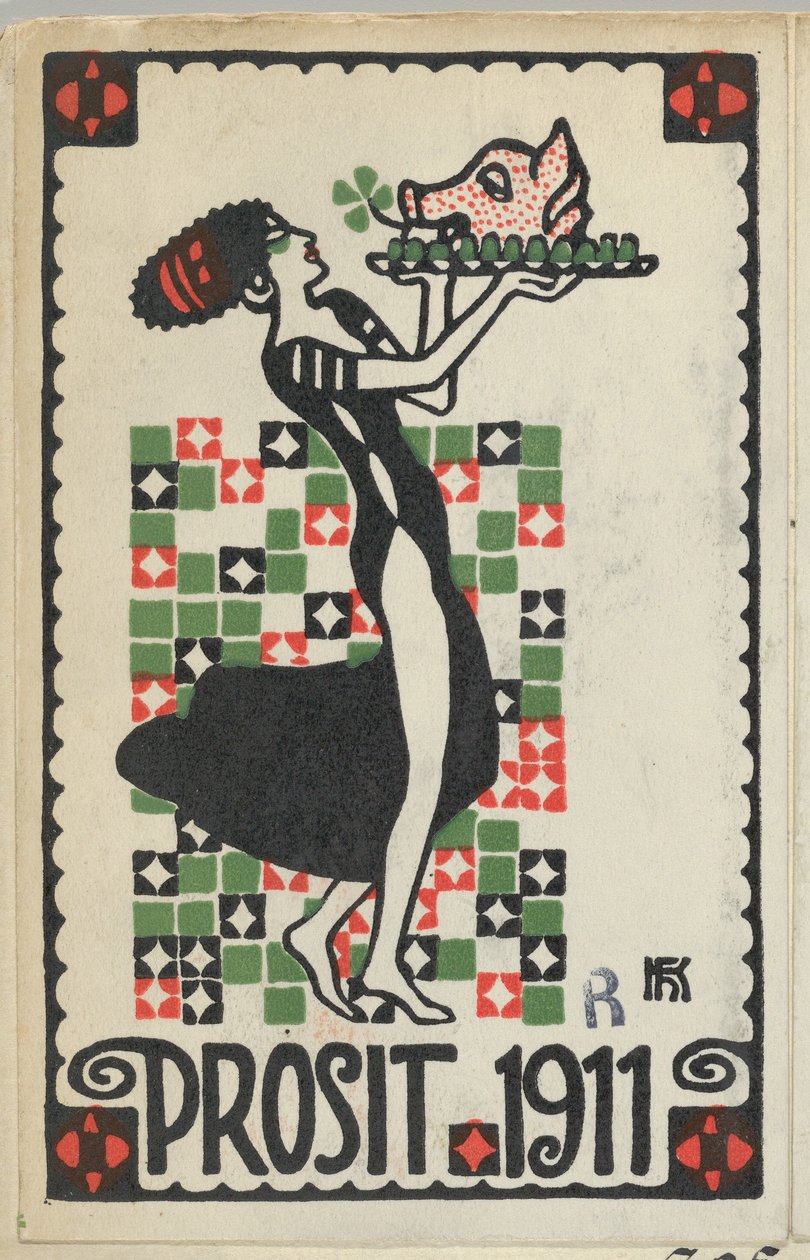 Cartão de Ano Novo: Cheers 1911 Prosit, 1910. de Hans Kalmsteiner