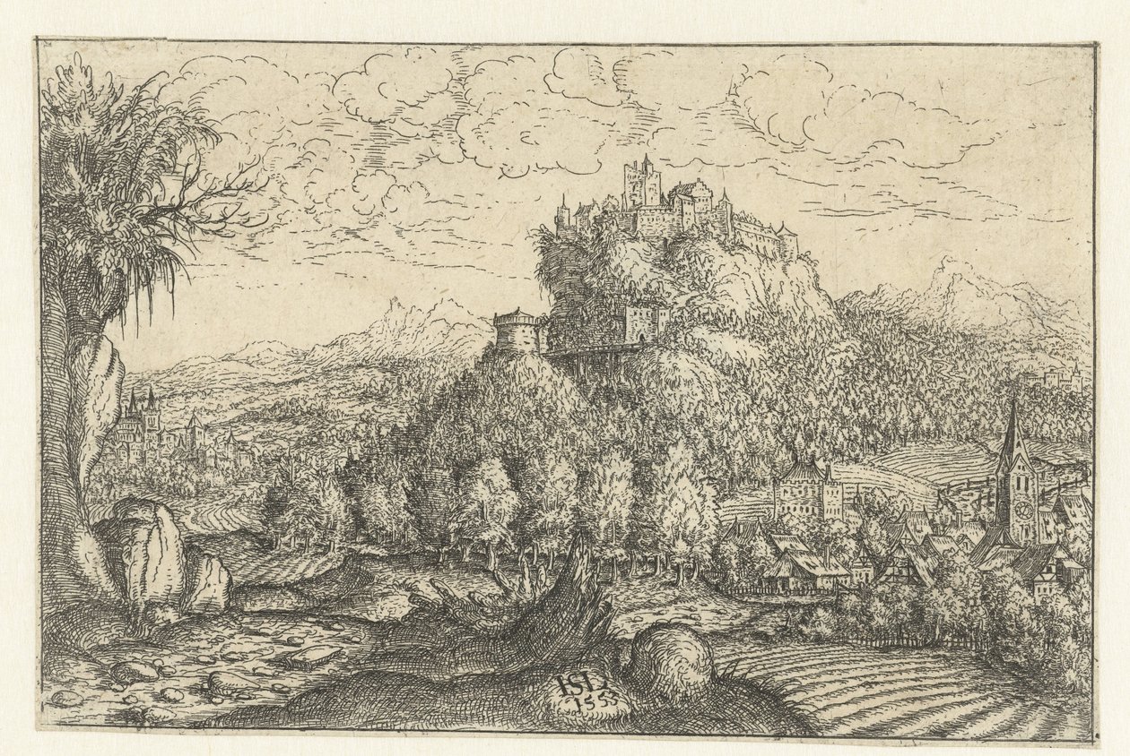 Paisagem com um castelo em uma montanha de Hans Lautensack