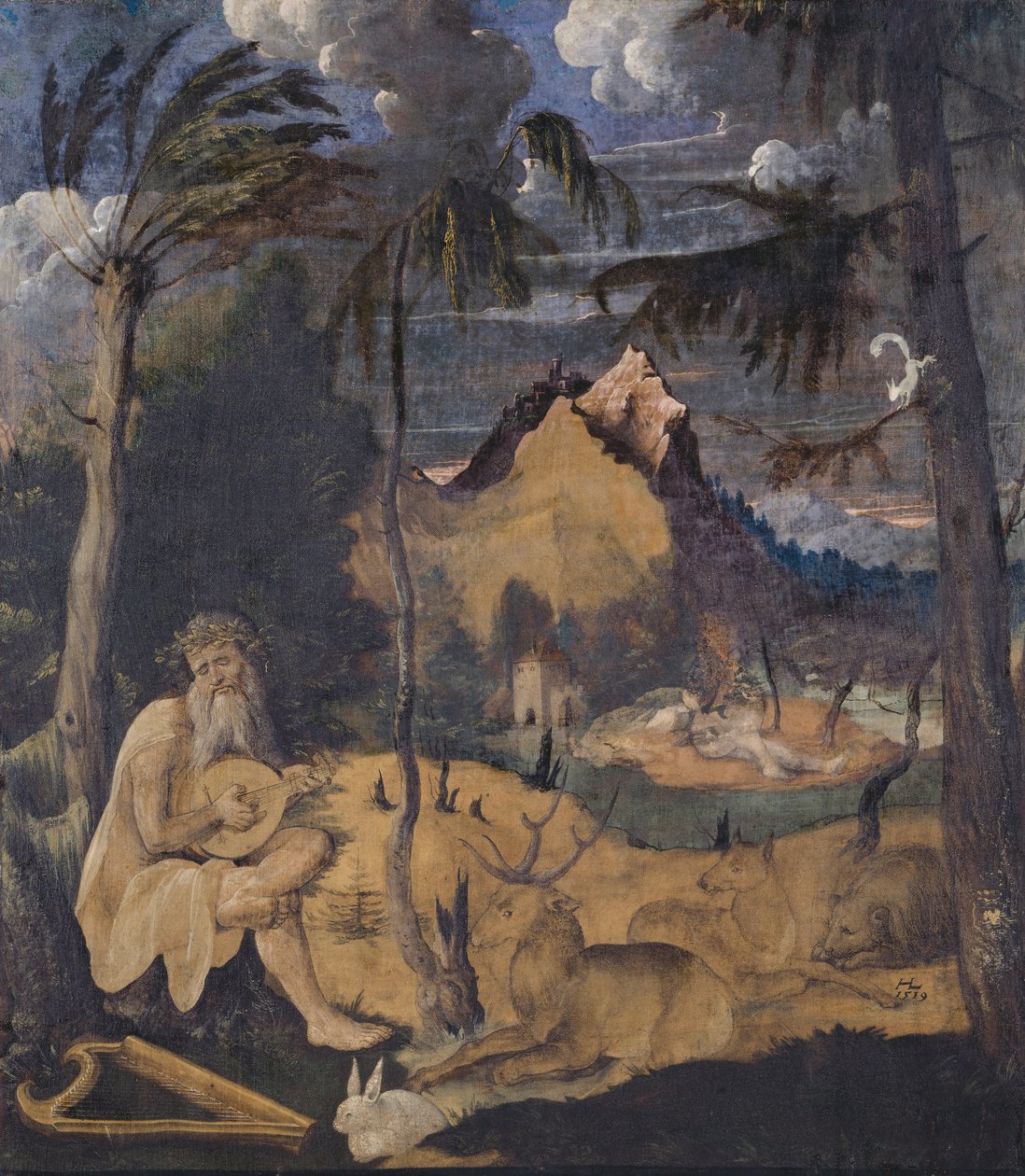 Orfeu Entre os Animais, 1519 (têmpera sobre tela) de Hans Leu