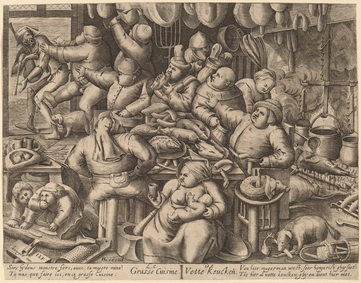 A cozinha gorda de Hans Liefrinck I, after Pieter van der Heyden, after Pieter Bruegel the Elder