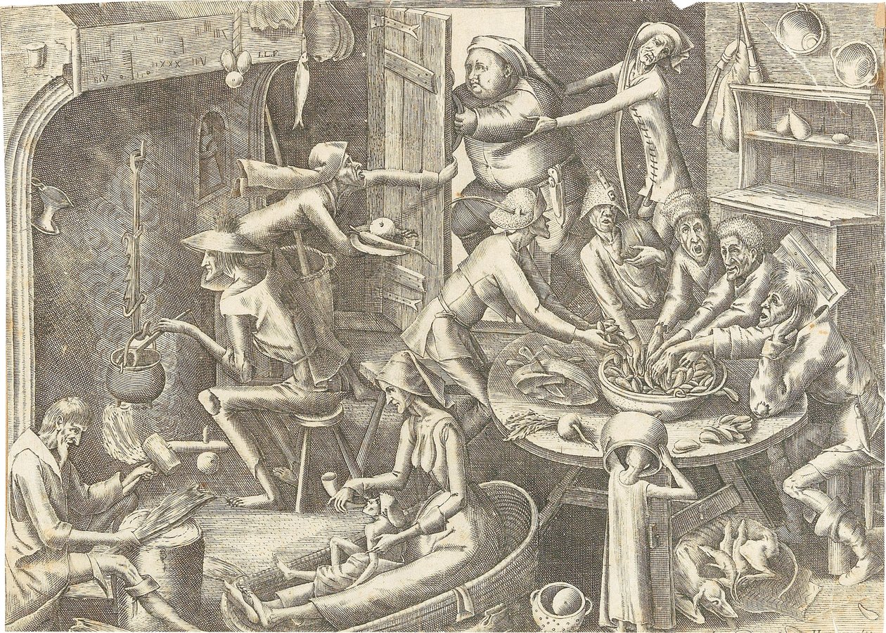 A cozinha pobre depois de Pieter Brueghel I, ca 1563. de Hans Liefrinck the Elder